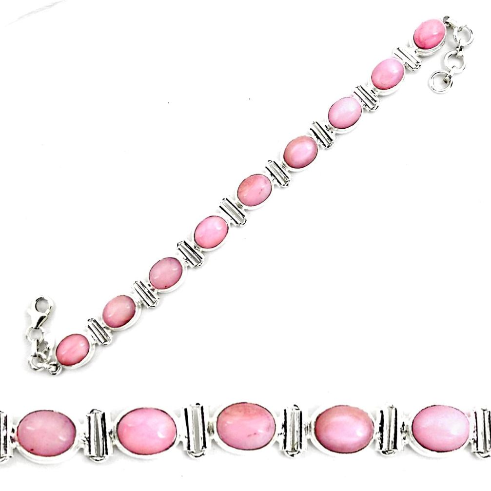 38.53cts natural pink opal 925 sterling silver tennis bracelet jewelry p70685