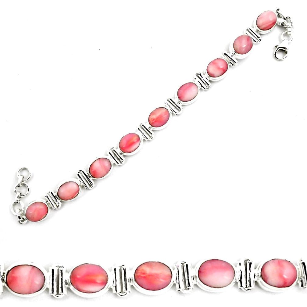 38.49cts natural pink opal 925 sterling silver tennis bracelet jewelry p70686