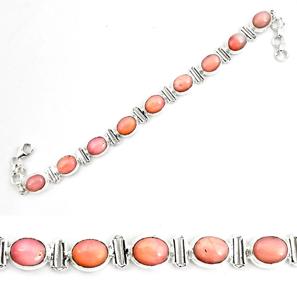 38.46cts natural pink opal 925 sterling silver tennis bracelet jewelry p70687