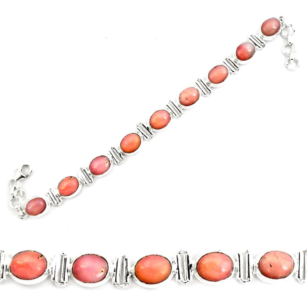 39.69cts natural pink opal 925 sterling silver tennis bracelet jewelry p70688