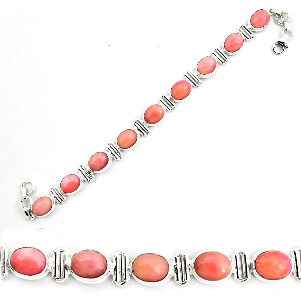 40.81cts natural pink opal 925 sterling silver tennis bracelet jewelry p70695