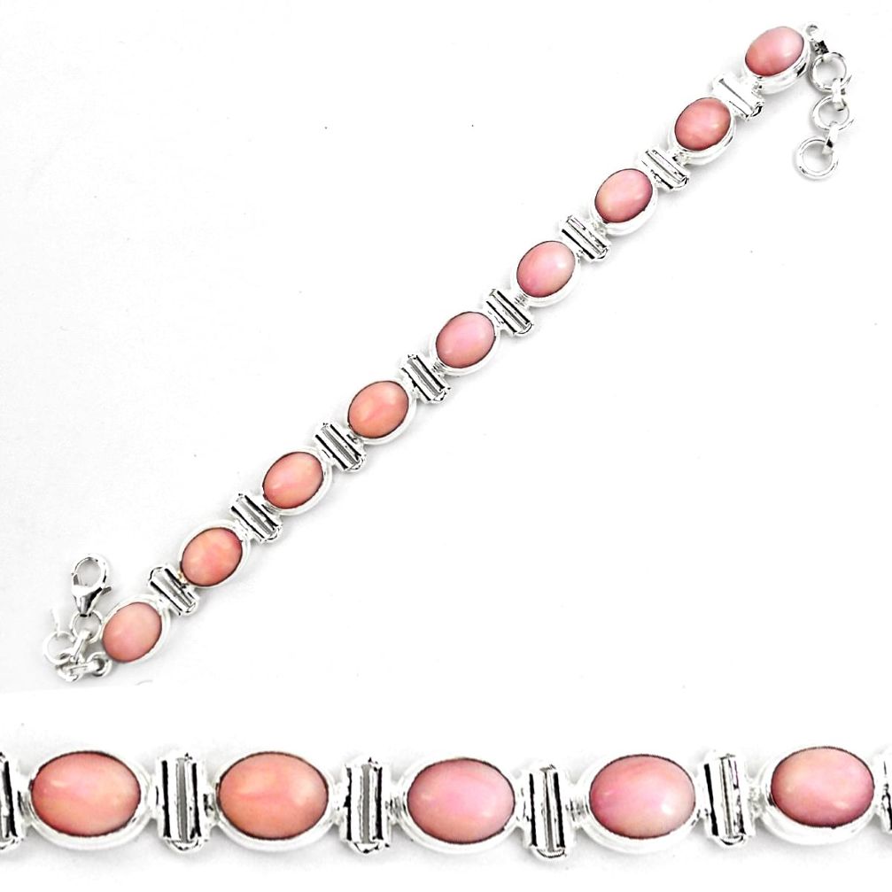 38.49cts natural pink opal 925 sterling silver tennis bracelet jewelry p70696