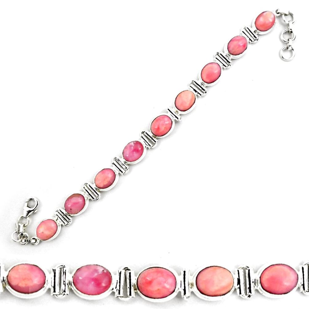 37.41cts natural pink opal 925 sterling silver tennis bracelet jewelry p70697