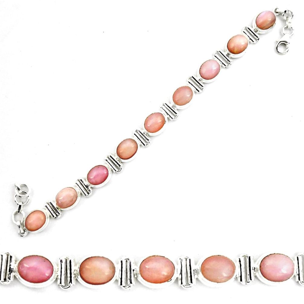 38.49cts natural pink opal 925 sterling silver tennis bracelet jewelry p70699
