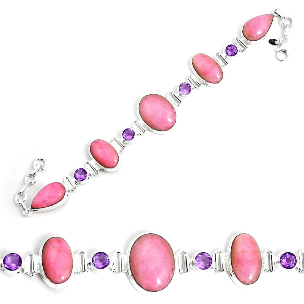 63.15cts natural pink petalite amethyst 925 silver tennis bracelet p69712