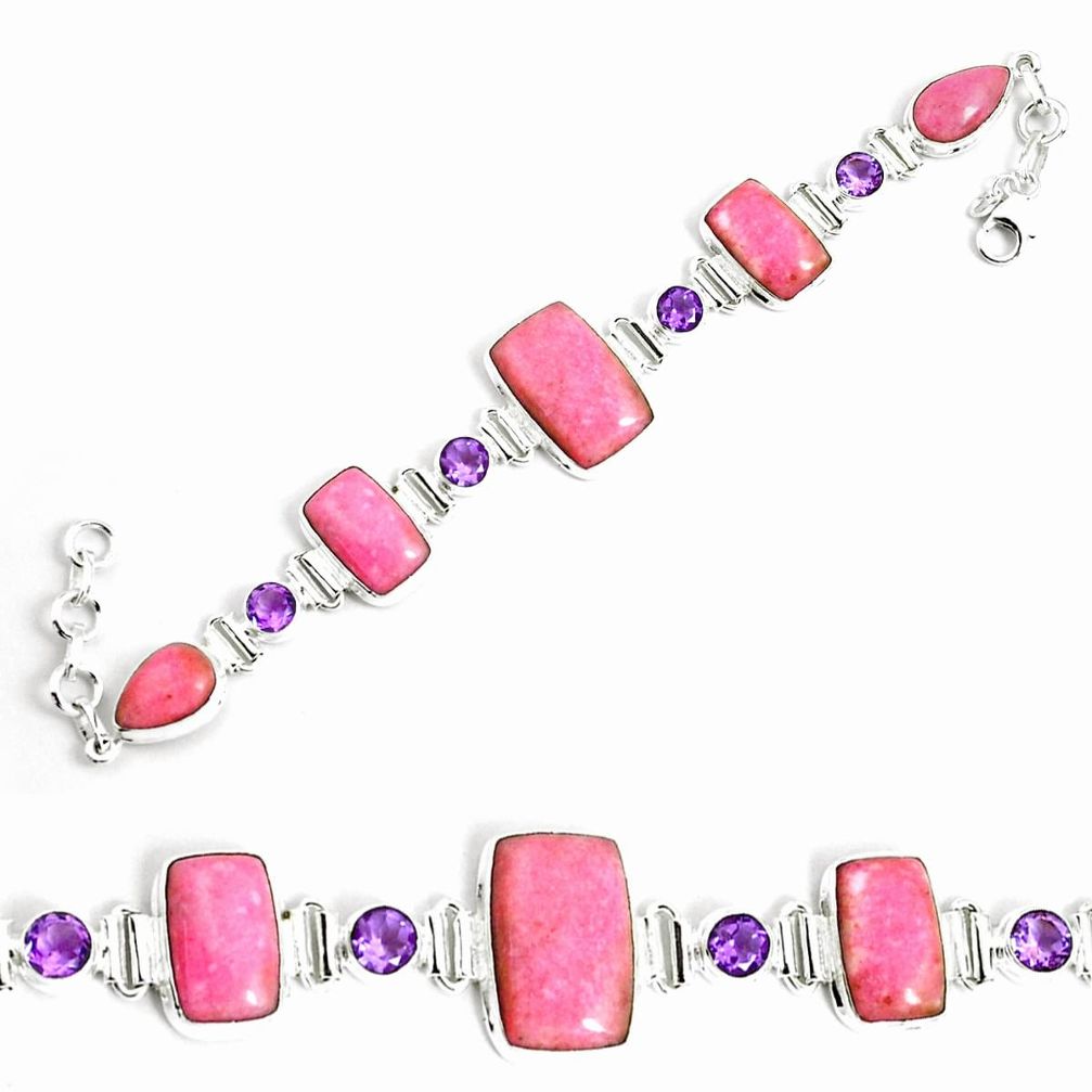 56.20cts natural pink petalite amethyst 925 silver tennis bracelet p69714