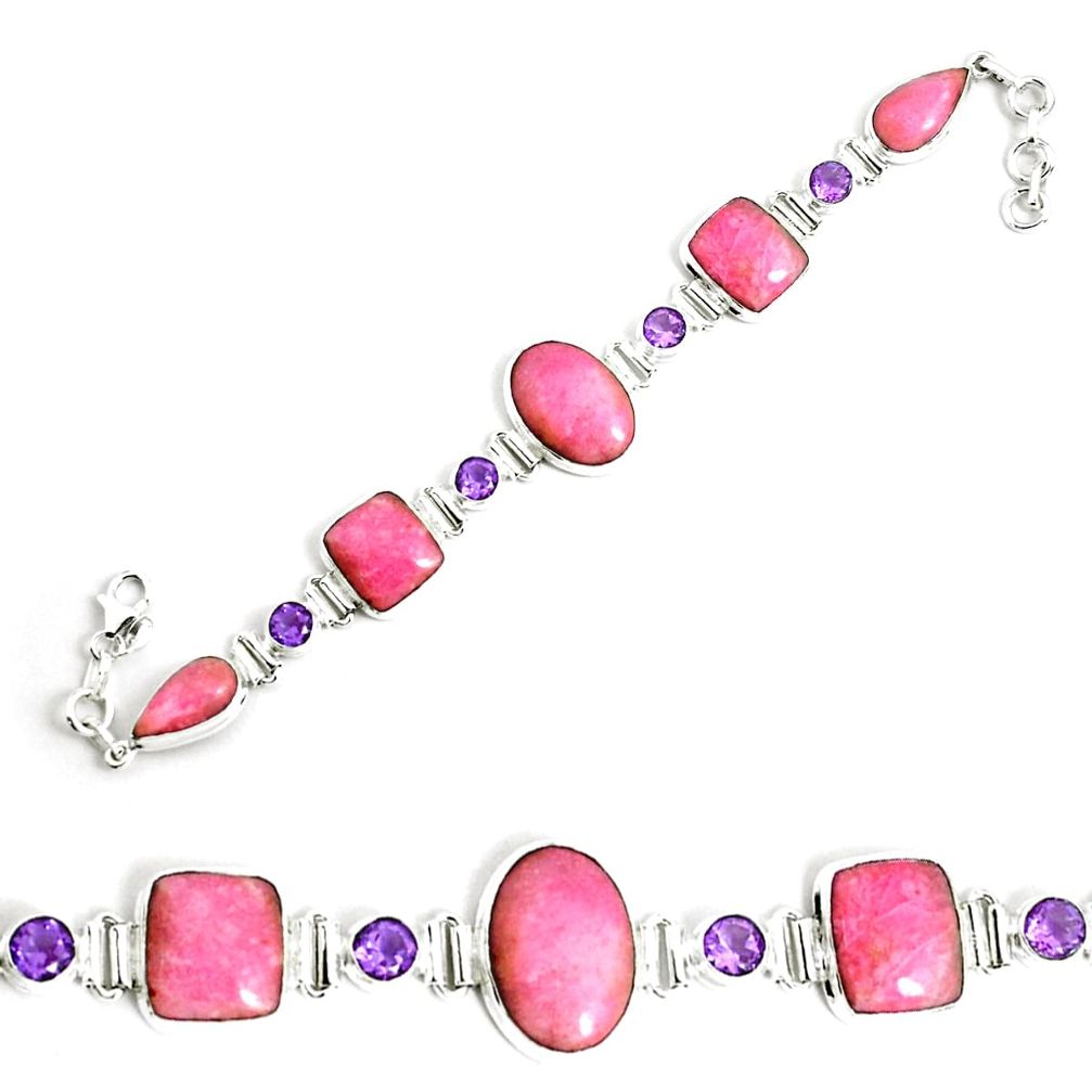 58.15cts natural pink petalite amethyst 925 silver tennis bracelet p69715