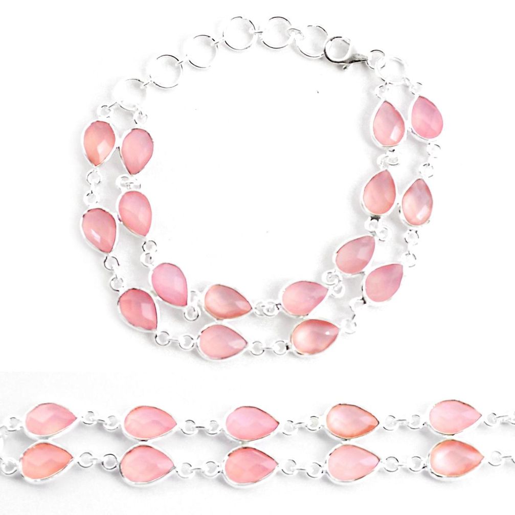 32.73cts natural pink rose quartz 925 sterling silver tennis bracelet p40532