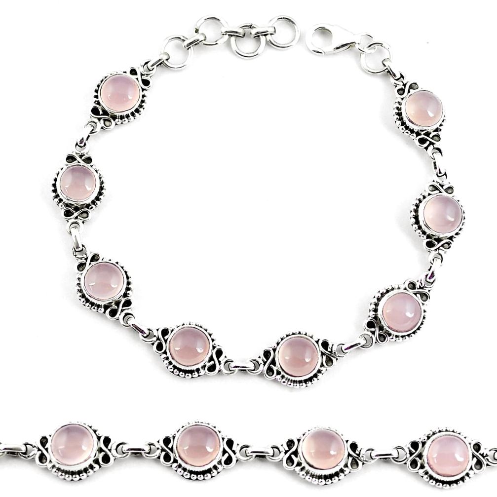 19.97cts natural pink rose quartz 925 sterling silver tennis bracelet p65170