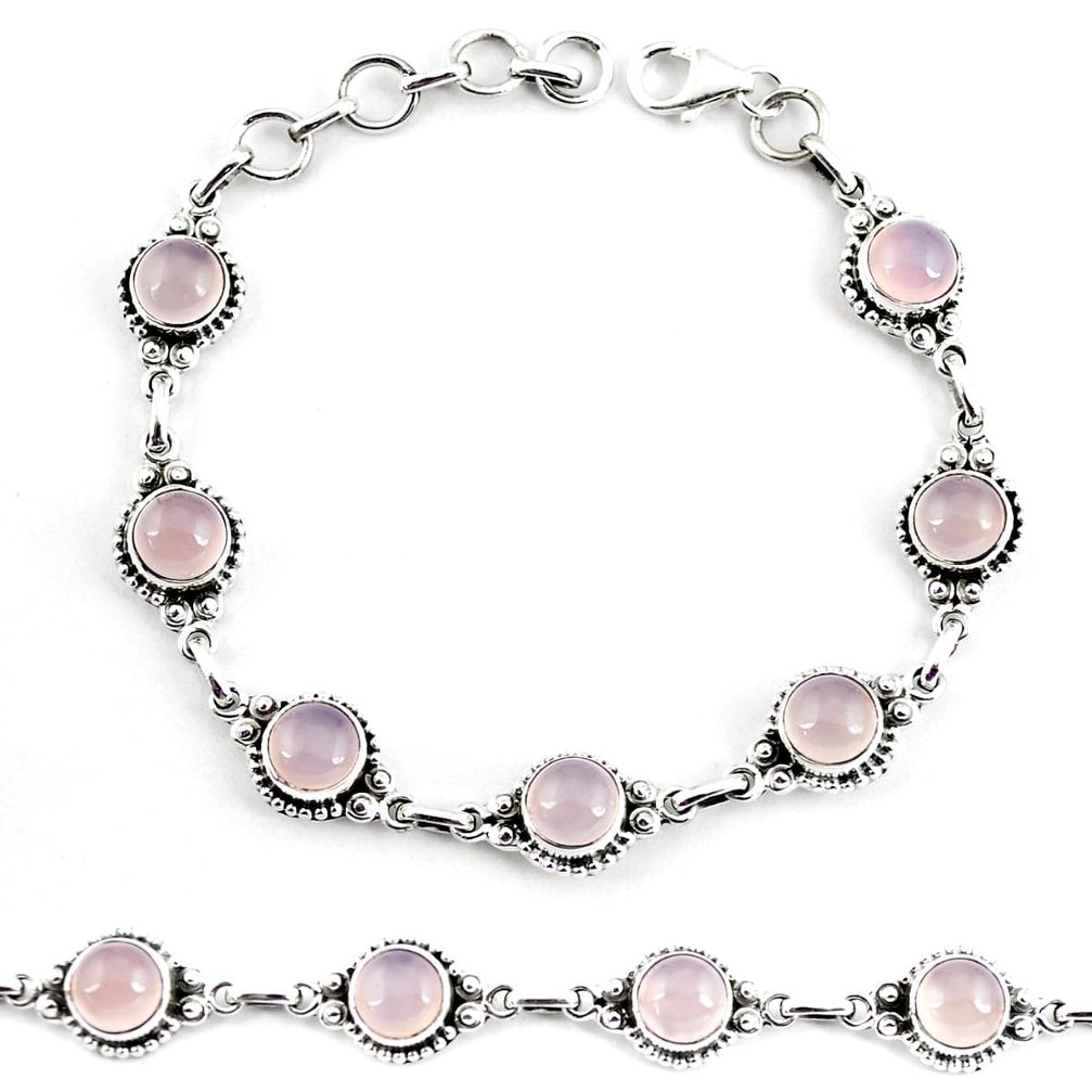 19.62cts natural pink rose quartz 925 sterling silver tennis bracelet p65172