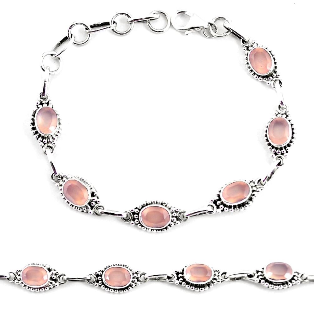 18.37cts natural pink rose quartz 925 sterling silver tennis bracelet p65174