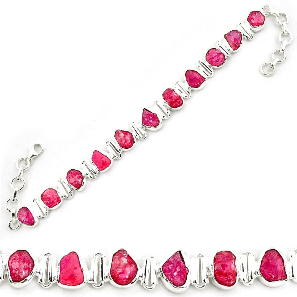 38.49cts natural pink ruby rough 925 silver tennis bracelet jewelry p69049