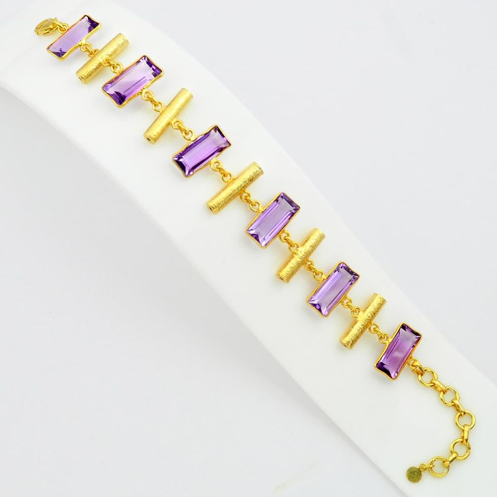 24.60cts natural purple amethyst 925 silver 14k gold tennis bracelet p75068