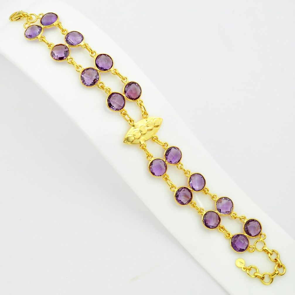 37.74cts natural purple amethyst 925 silver 14k gold tennis bracelet p75081