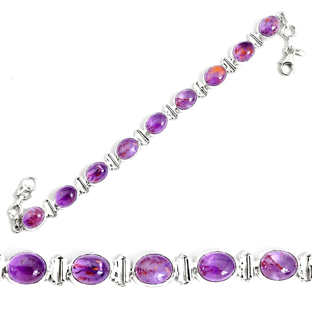 37.97cts natural purple cacoxenite super seven 925 silver tennis bracelet p34503