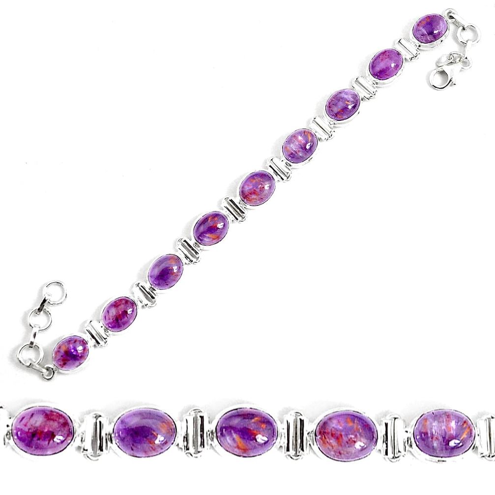 37.97cts natural purple cacoxenite super seven 925 silver tennis bracelet p34506