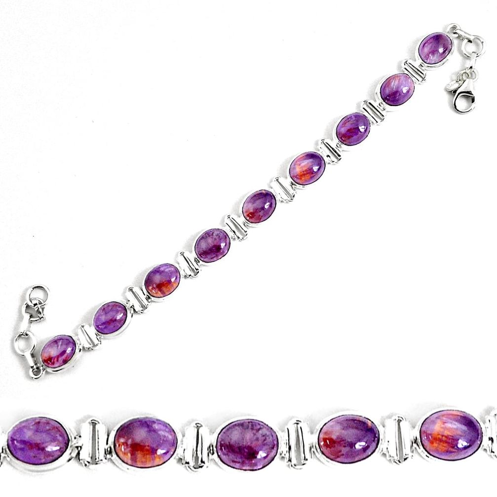 37.97cts natural purple cacoxenite super seven 925 silver tennis bracelet p34507