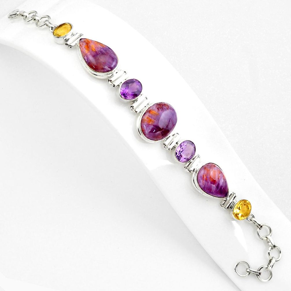 50.08cts natural purple cacoxenite super seven 925 silver tennis bracelet p80465