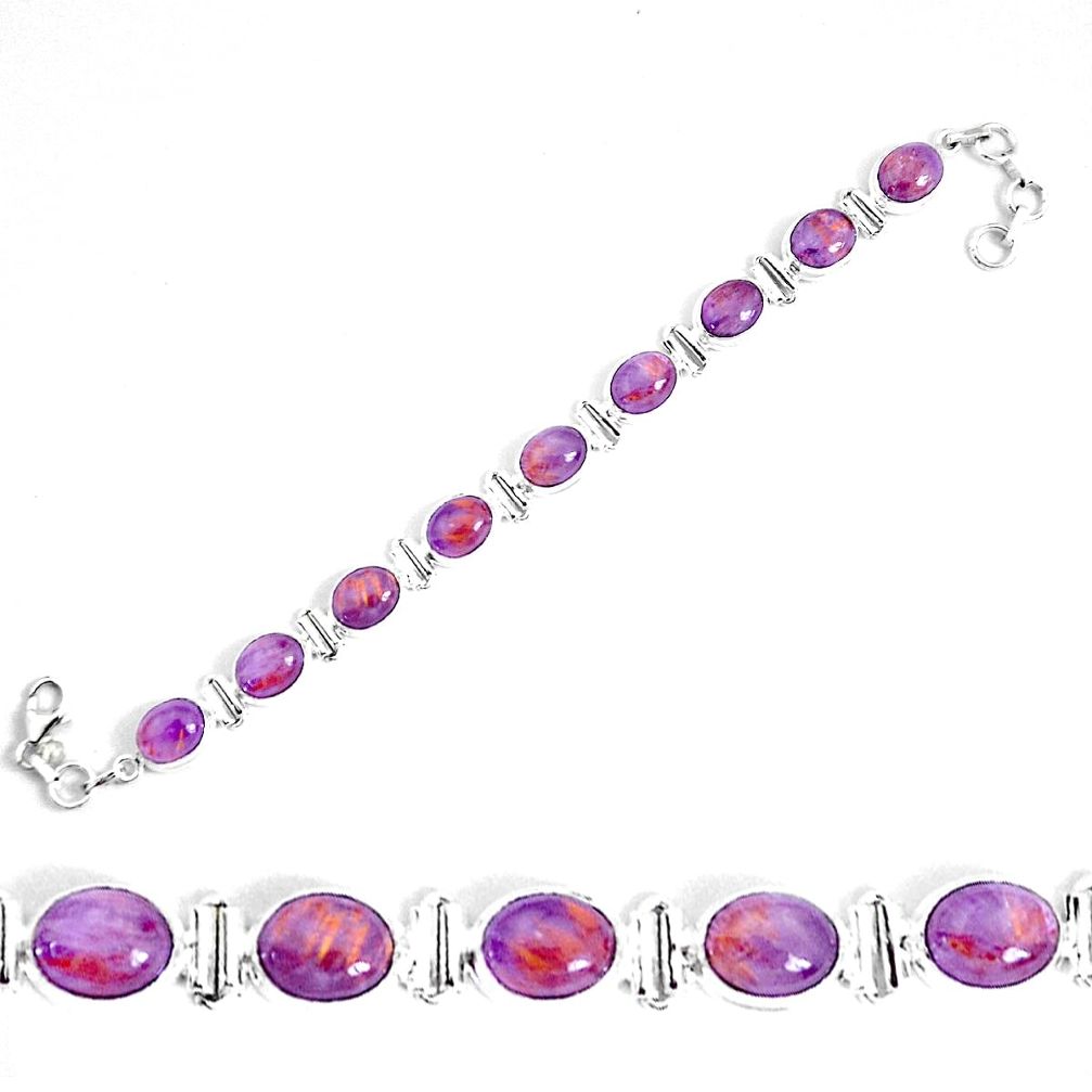 38.46cts natural purple cacoxenite super seven silver tennis bracelet p34501