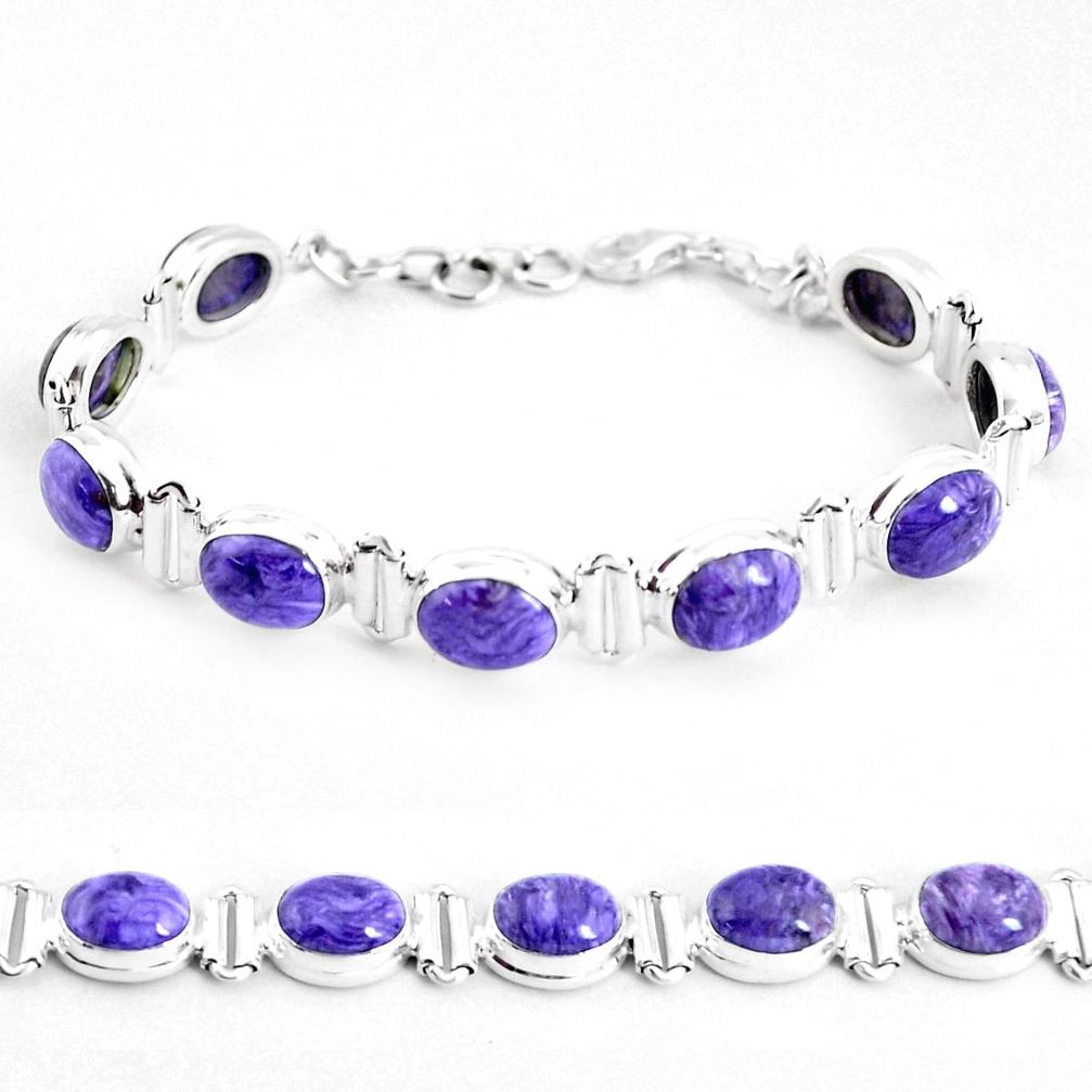 39.64cts natural purple charoite (siberian) 925 silver tennis bracelet p48095