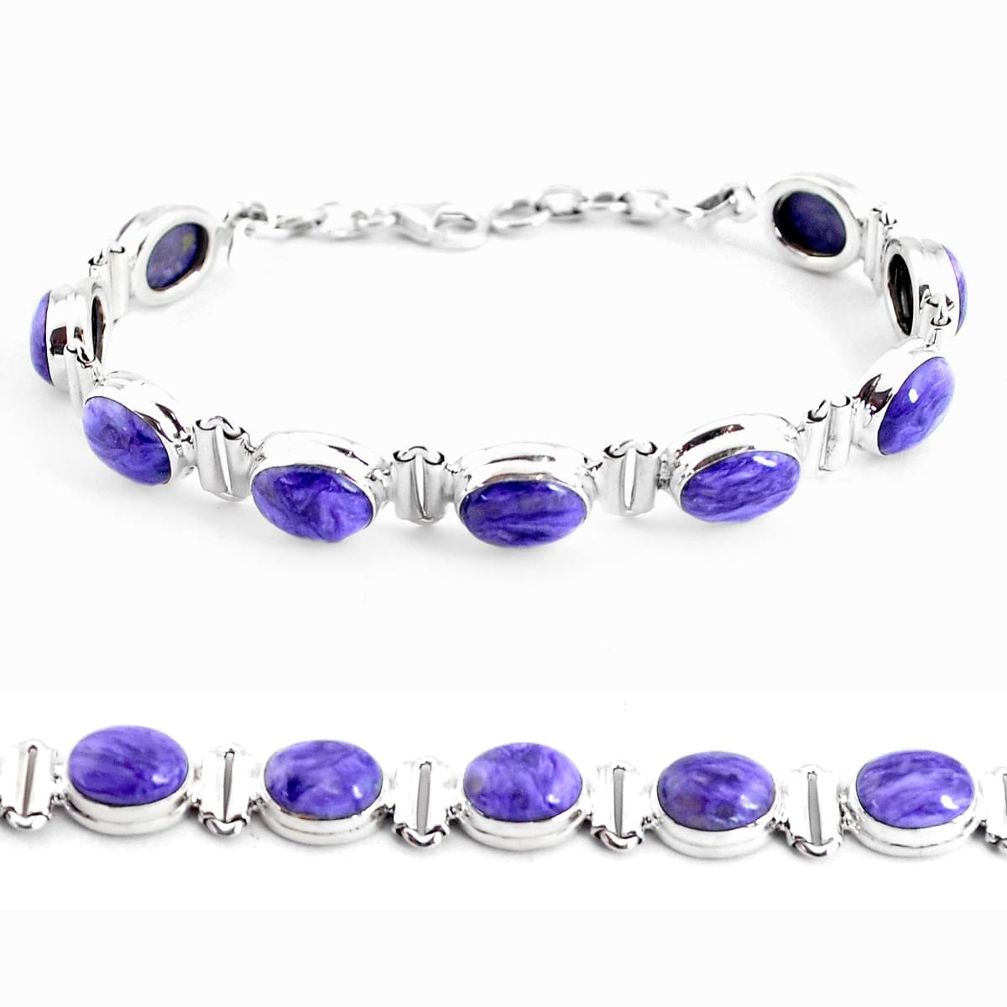 39.67cts natural purple charoite (siberian) 925 silver tennis bracelet p48096