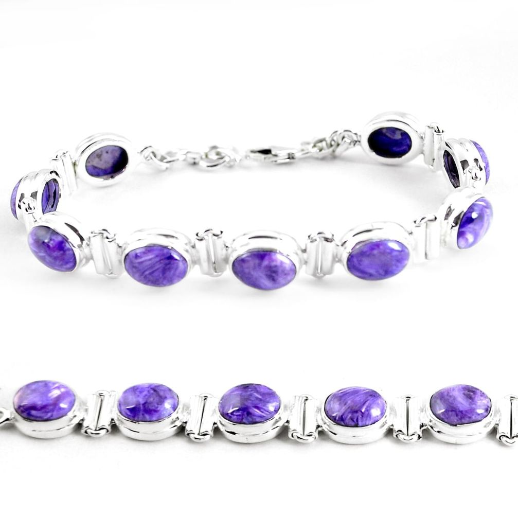 37.45cts natural purple charoite (siberian) 925 silver tennis bracelet p64447