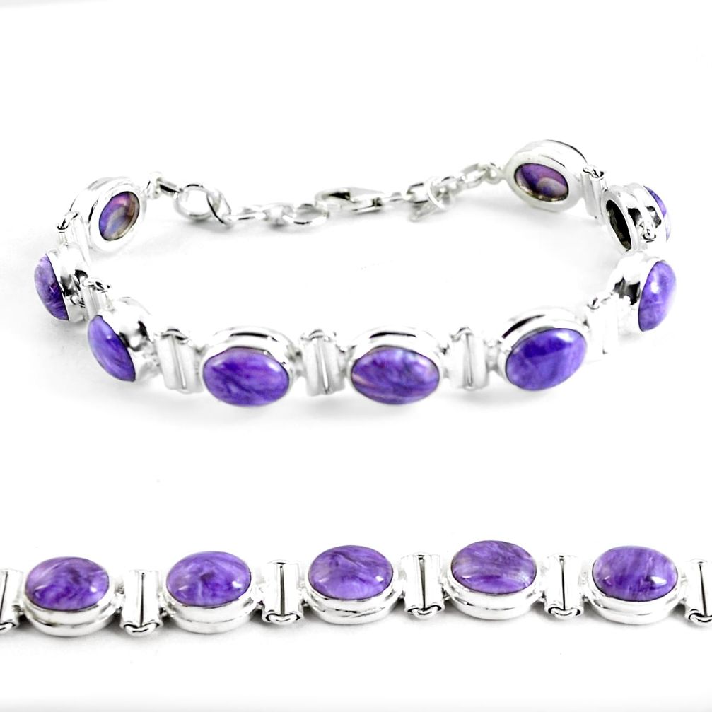 37.45cts natural purple charoite (siberian) 925 silver tennis bracelet p64449