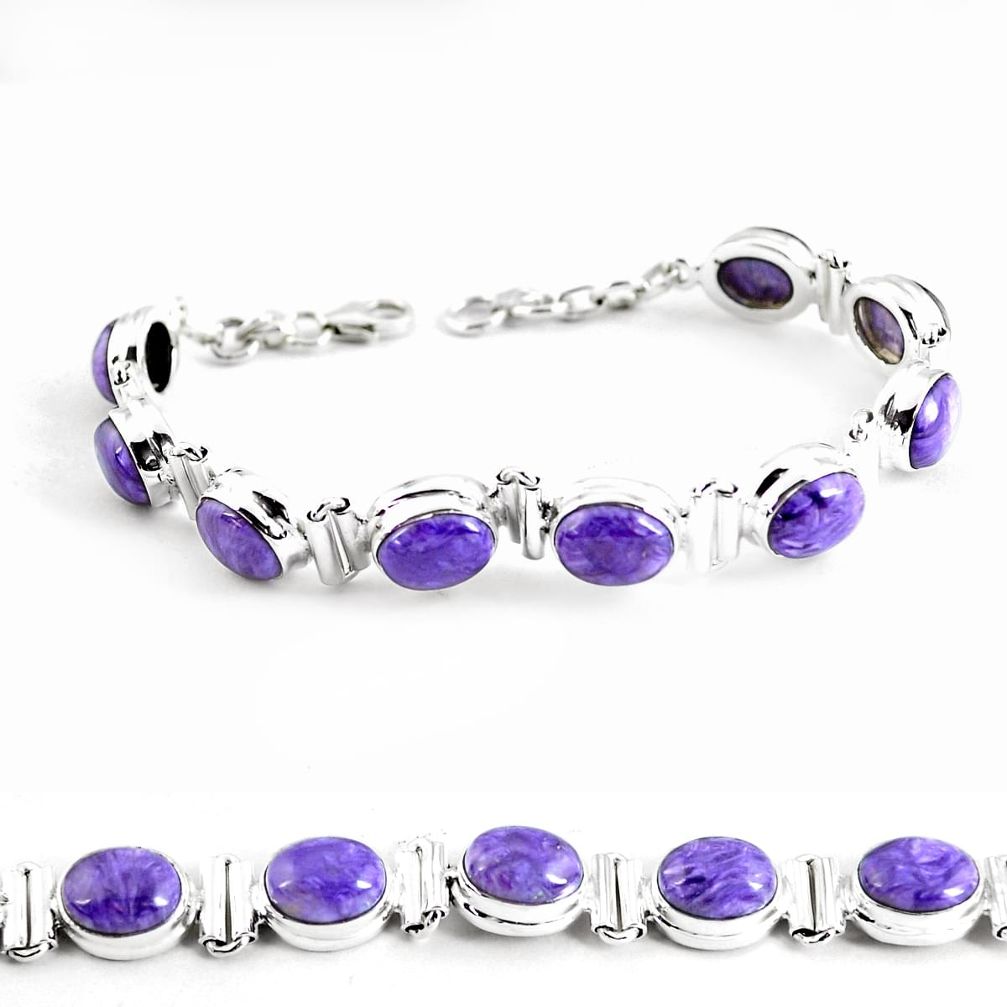 37.18cts natural purple charoite (siberian) 925 silver tennis bracelet p64450