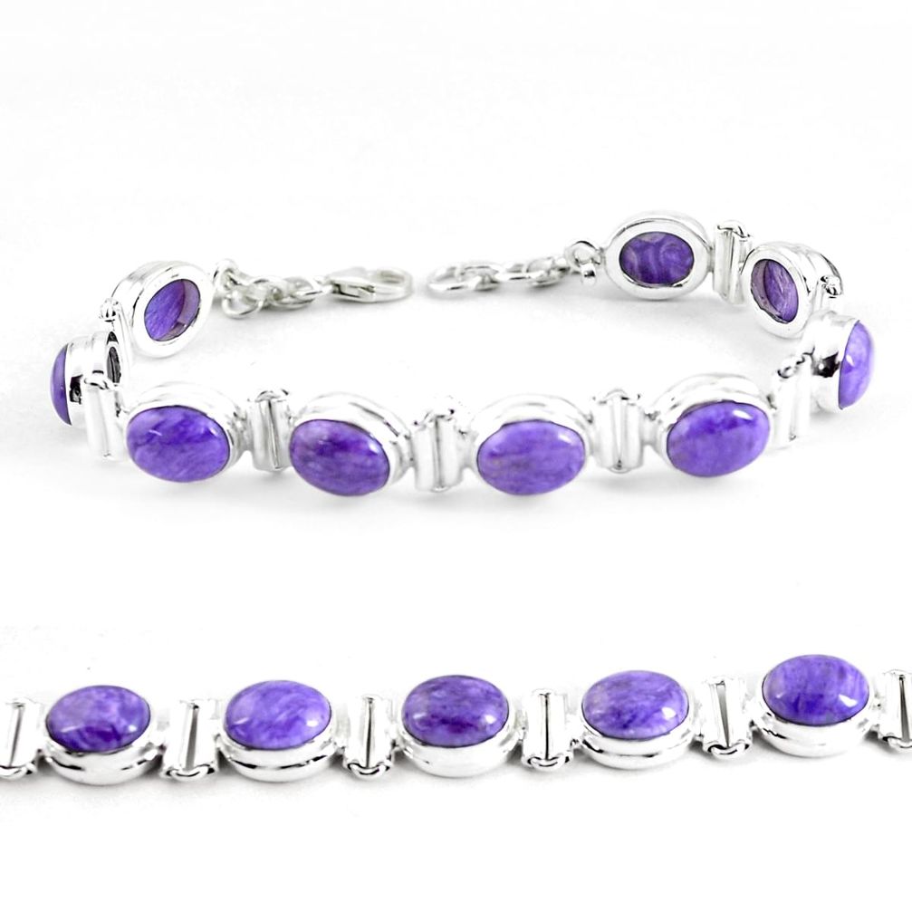 36.87cts natural purple charoite (siberian) 925 silver tennis bracelet p64455
