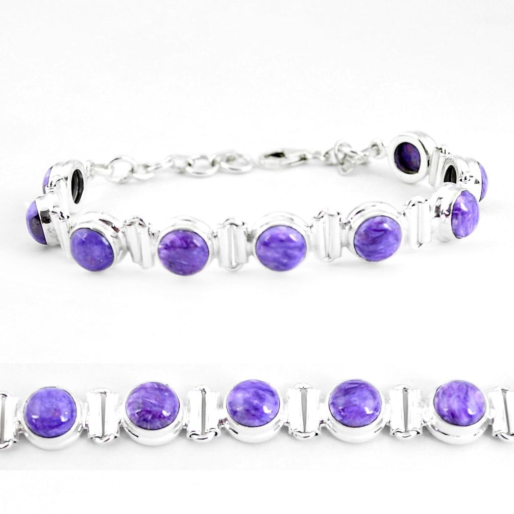 32.05cts natural purple charoite (siberian) 925 silver tennis bracelet p65091