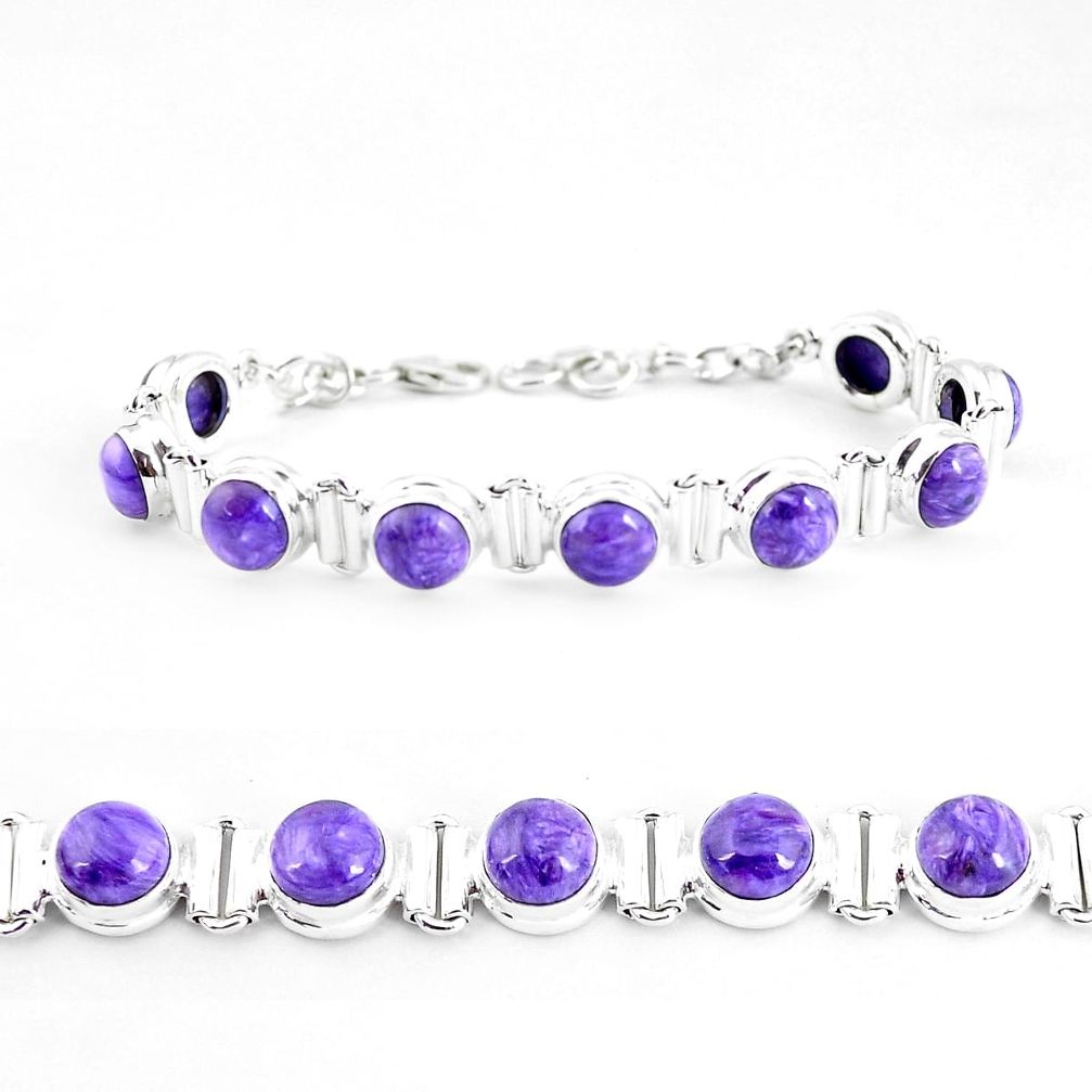 30.34cts natural purple charoite (siberian) 925 silver tennis bracelet p65094