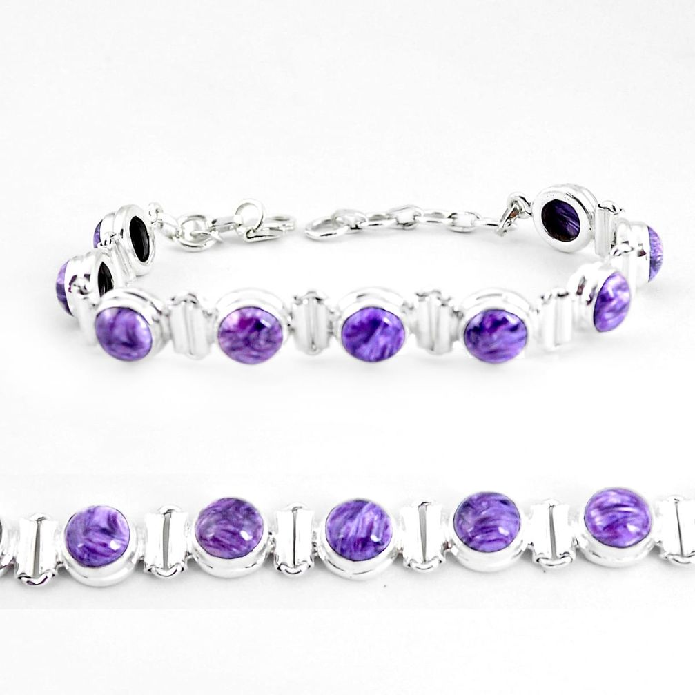 29.54cts natural purple charoite (siberian) 925 silver tennis bracelet p65096