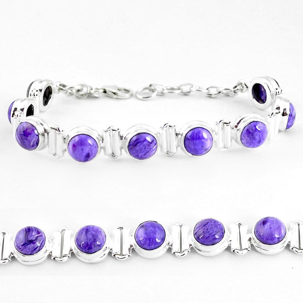 30.39cts natural purple charoite (siberian) 925 silver tennis bracelet p65098