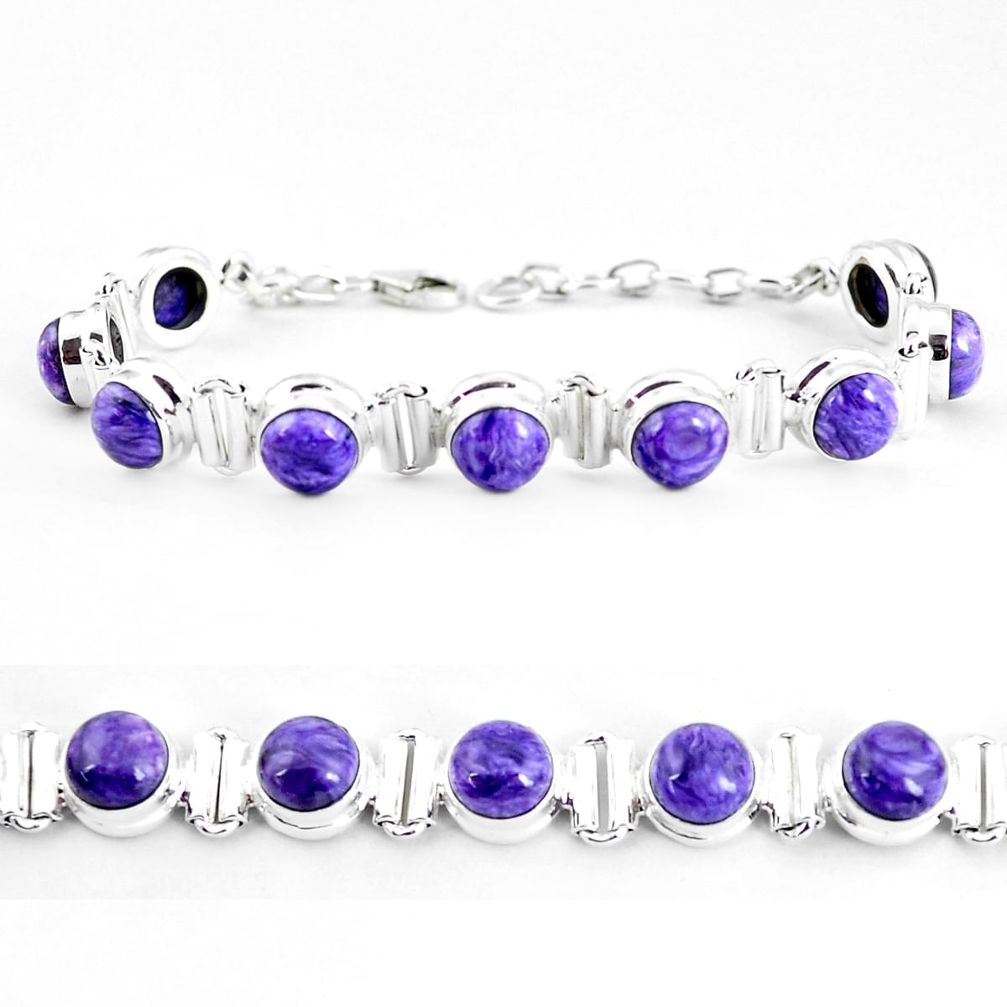 31.55cts natural purple charoite (siberian) 925 silver tennis bracelet p65100