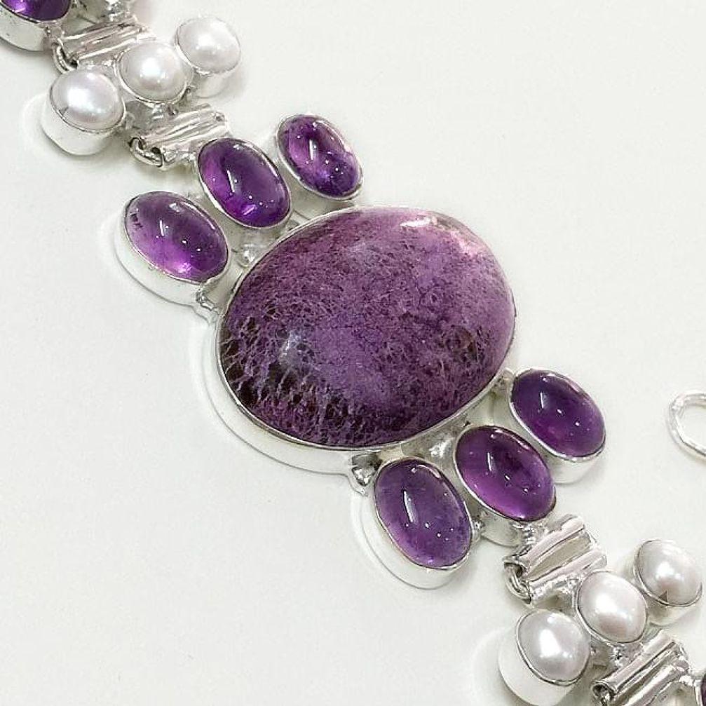 62.58cts NATURAL PURPLE PURPURITE AMETHYST 925 STERLING SILVER BRACELET F36415