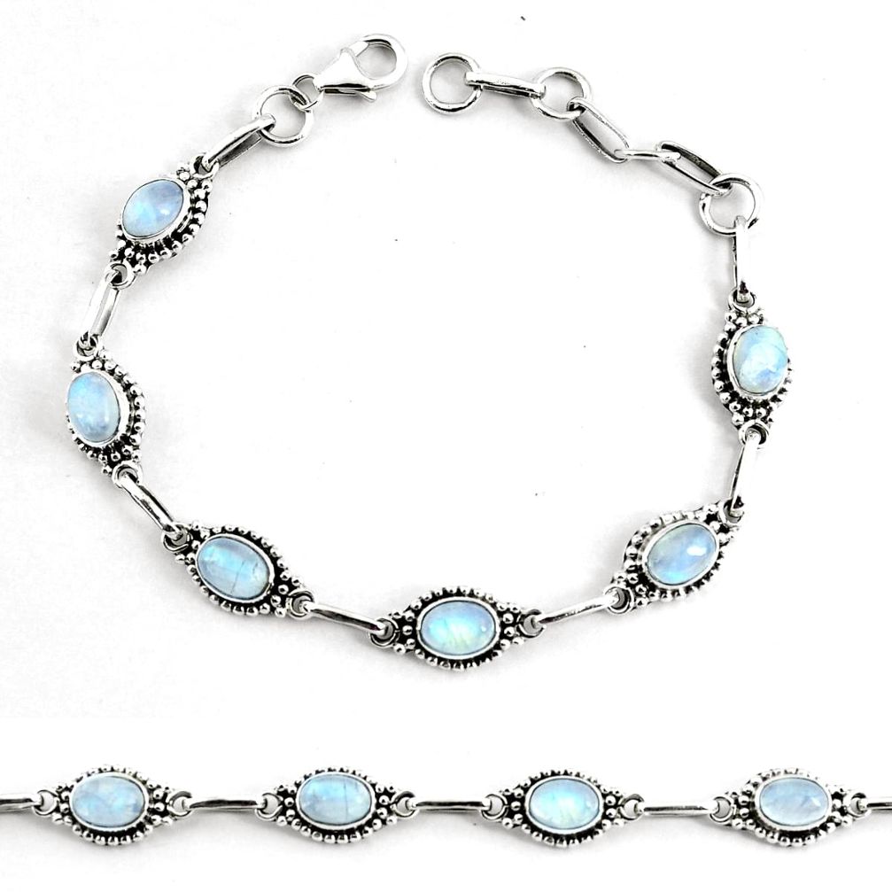 10.53cts natural rainbow moonstone 925 silver tennis bracelet jewelry p68003