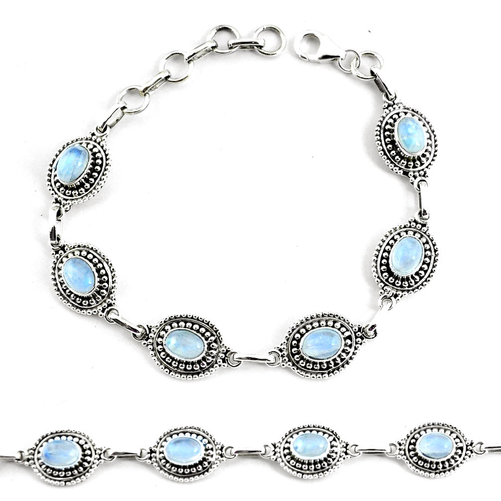 9.72cts natural rainbow moonstone 925 silver tennis bracelet jewelry p68005