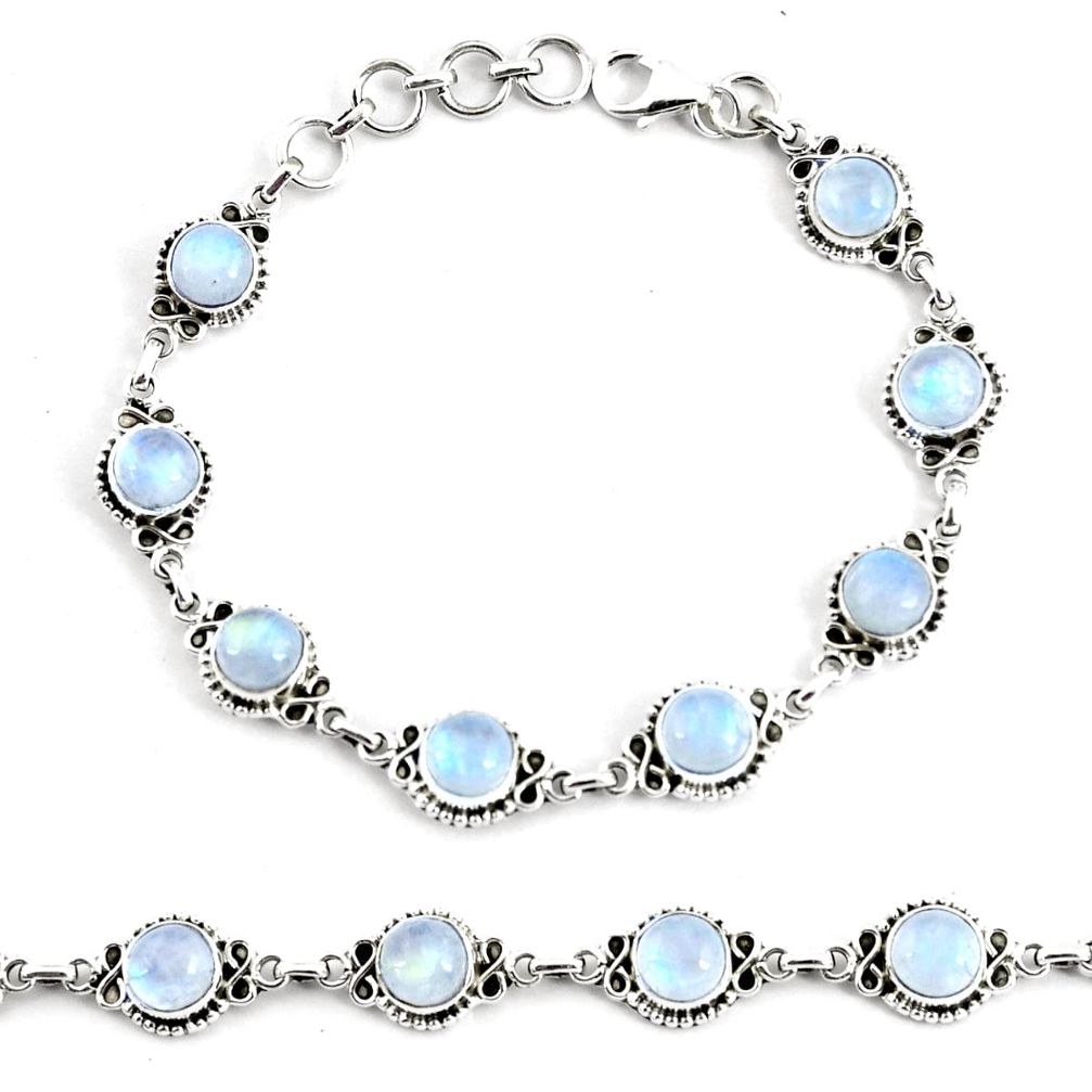 19.34cts natural rainbow moonstone 925 silver tennis bracelet jewelry p68007