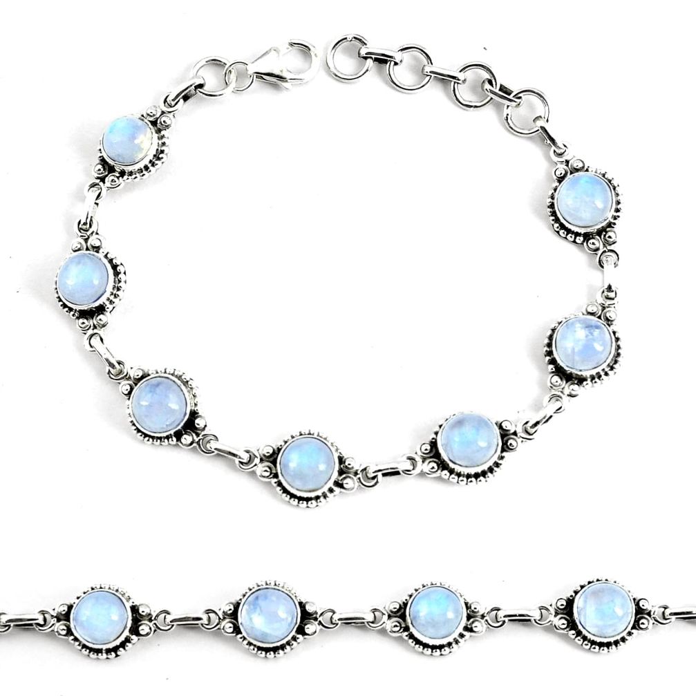 18.72cts natural rainbow moonstone 925 silver tennis bracelet jewelry p68012