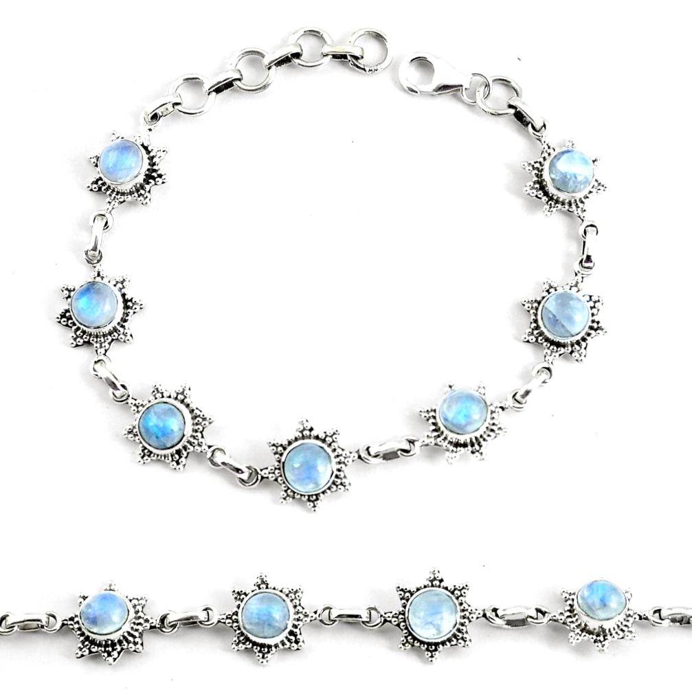 9.18cts natural rainbow moonstone 925 silver tennis bracelet jewelry p68018