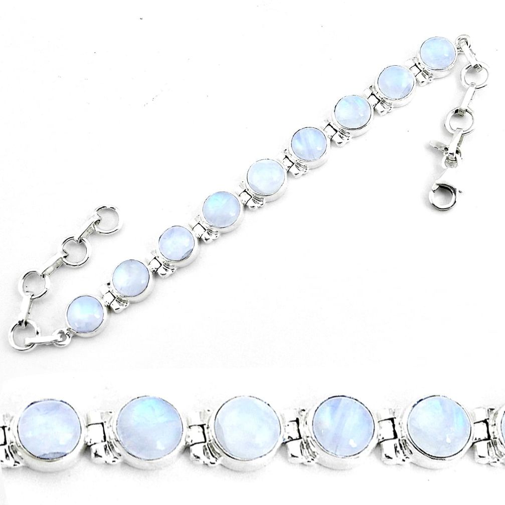 30.19cts natural rainbow moonstone 925 sterling silver tennis bracelet p40042