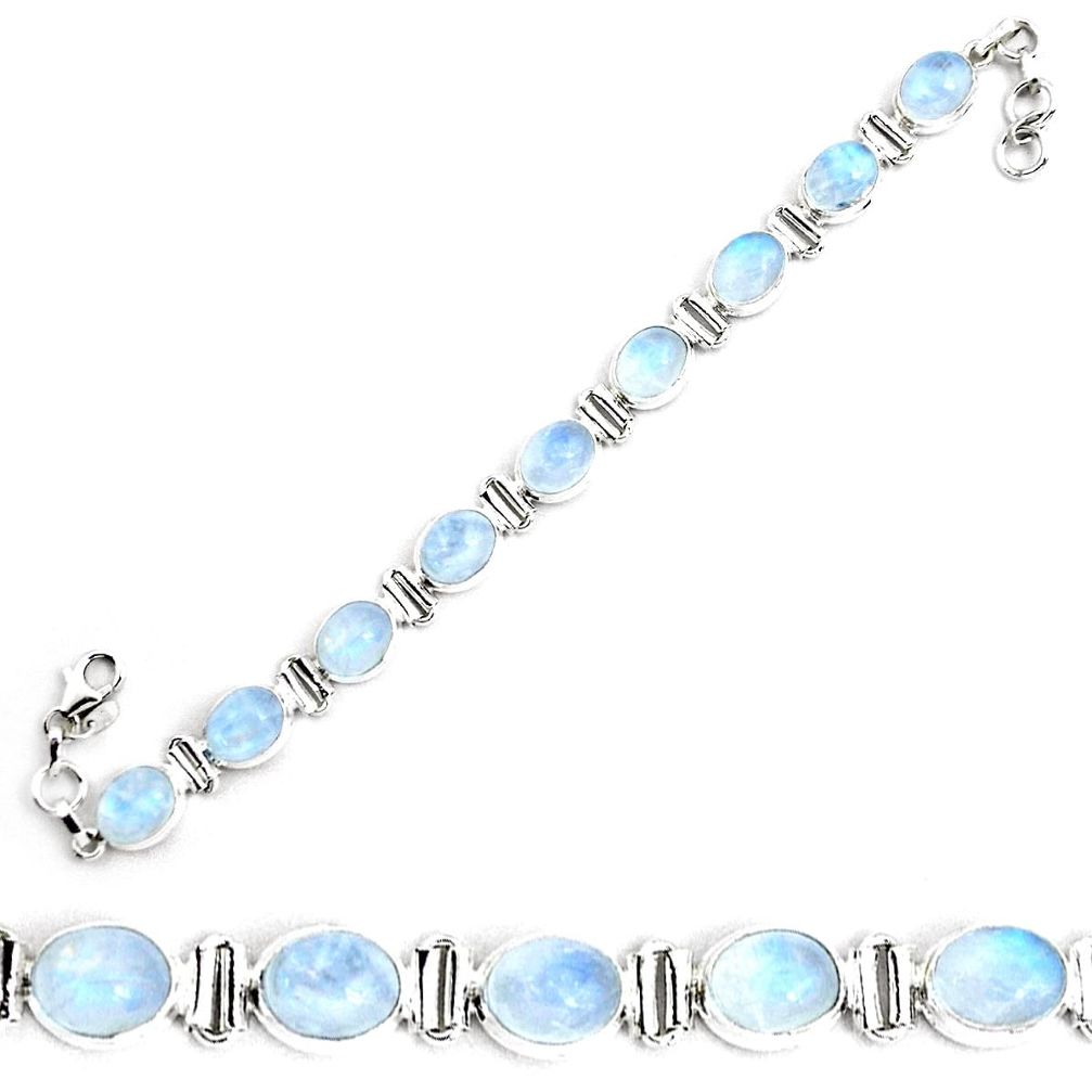 38.91cts natural rainbow moonstone 925 sterling silver tennis bracelet p41043