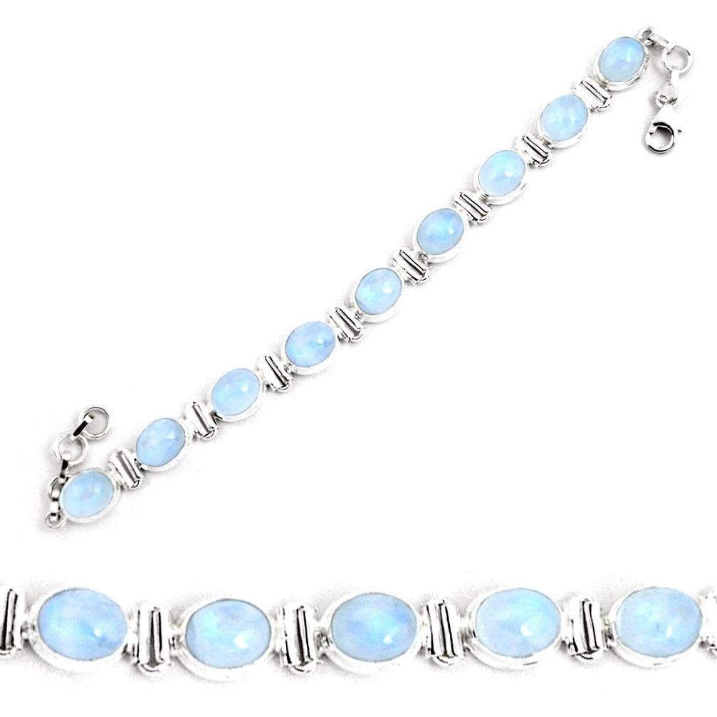 38.91cts natural rainbow moonstone 925 sterling silver tennis bracelet p41046