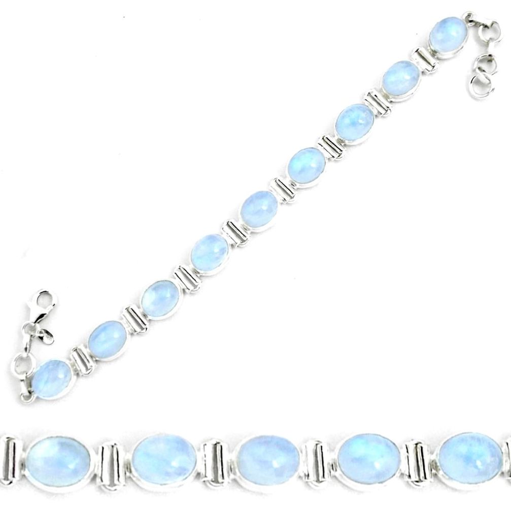 38.11cts natural rainbow moonstone 925 sterling silver tennis bracelet p41051