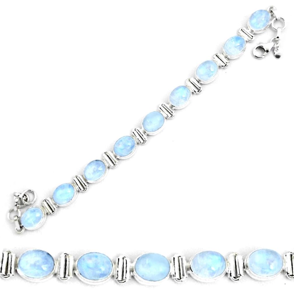 36.16cts natural rainbow moonstone 925 sterling silver tennis bracelet p41053