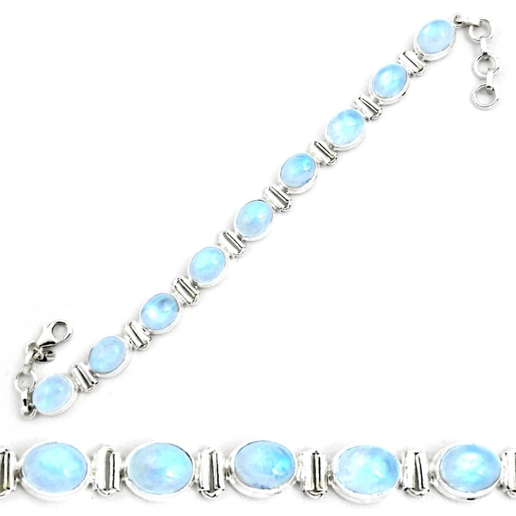 39.31cts natural rainbow moonstone 925 sterling silver tennis bracelet p41056