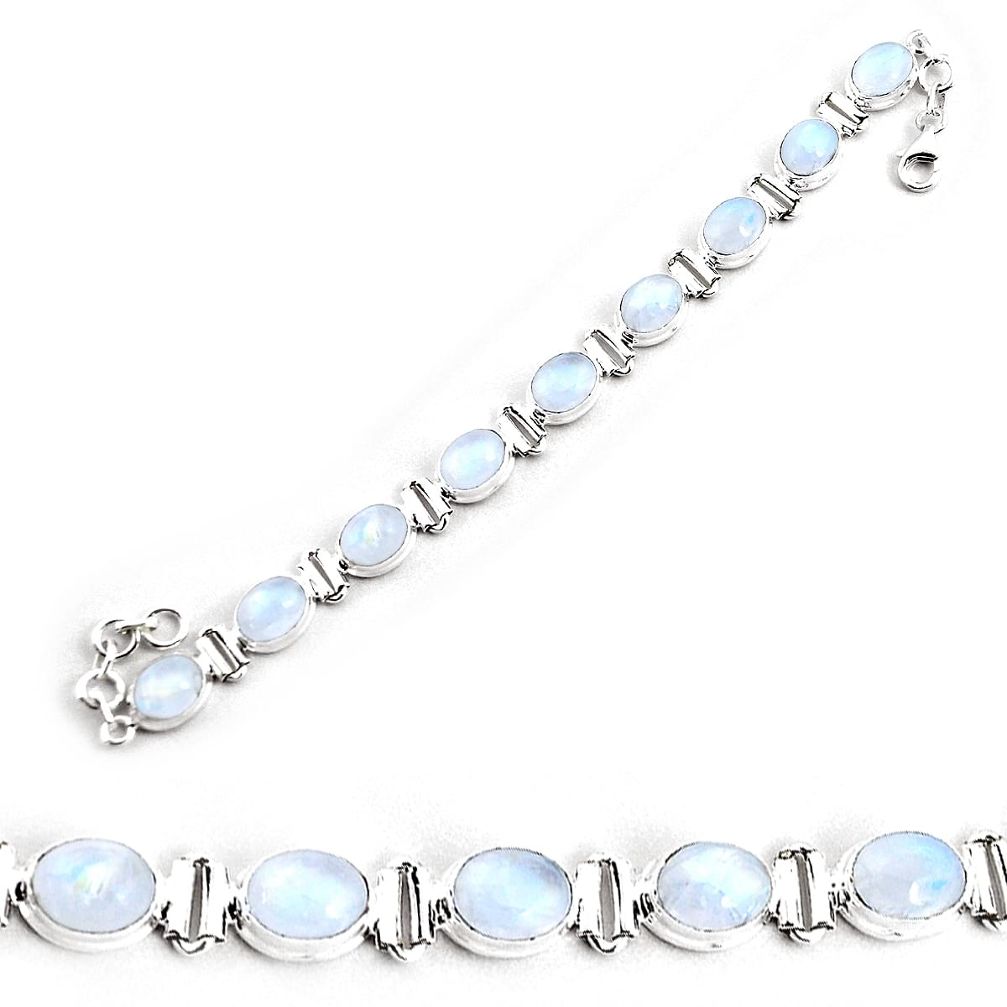 39.75cts natural rainbow moonstone 925 sterling silver tennis bracelet p48039