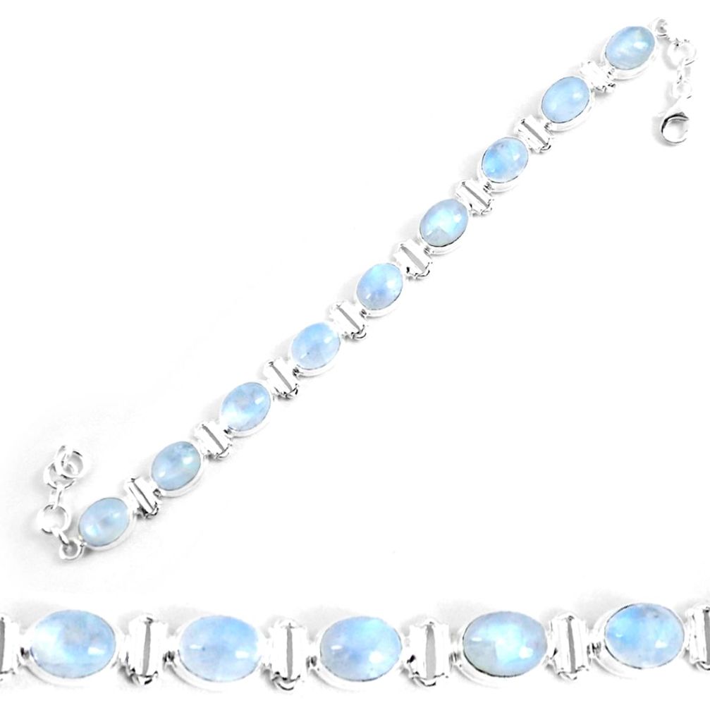 37.43cts natural rainbow moonstone 925 sterling silver tennis bracelet p48159