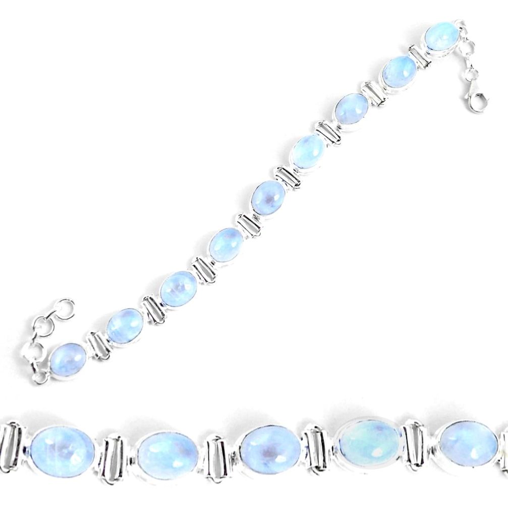 39.01cts natural rainbow moonstone 925 sterling silver tennis bracelet p48160