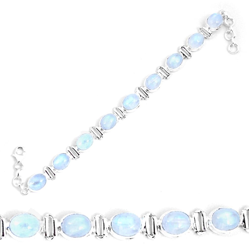 40.63cts natural rainbow moonstone 925 sterling silver tennis bracelet p48165